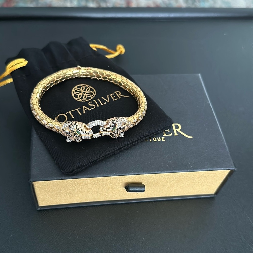 Panther Head SilverBracelet with Gold Plated CZ Diamond